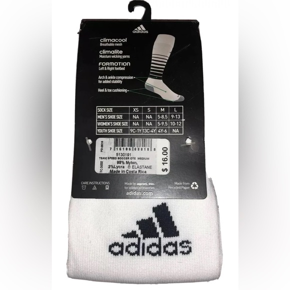 Adidas Team Speed OTC Soccer Socks 1 Pair Men 5-8.5 Wmn 5-9.5 White Black w Logo - Picture 5 of 8